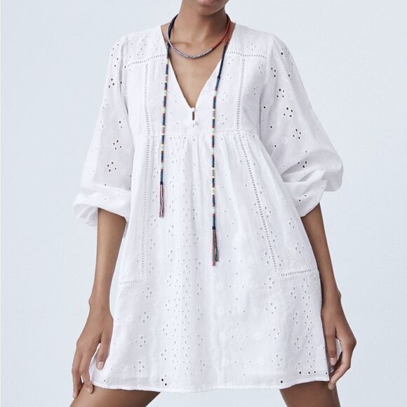 Zara Embroidered Dress White New - Picture 8 of 9